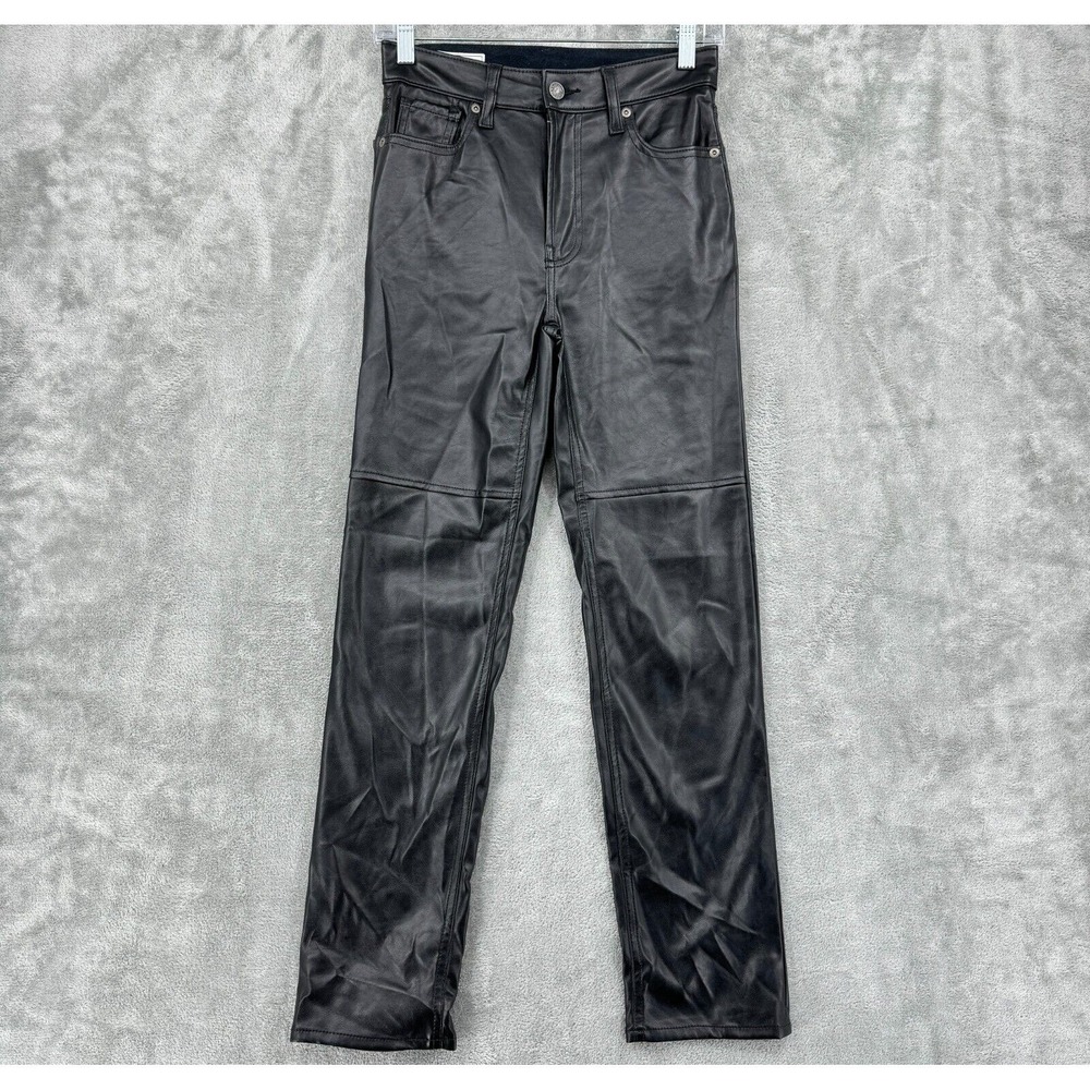 Gap Pants Womens 24 Cheeky Straight High Waist Vegan Leather Moto Fleece Lined